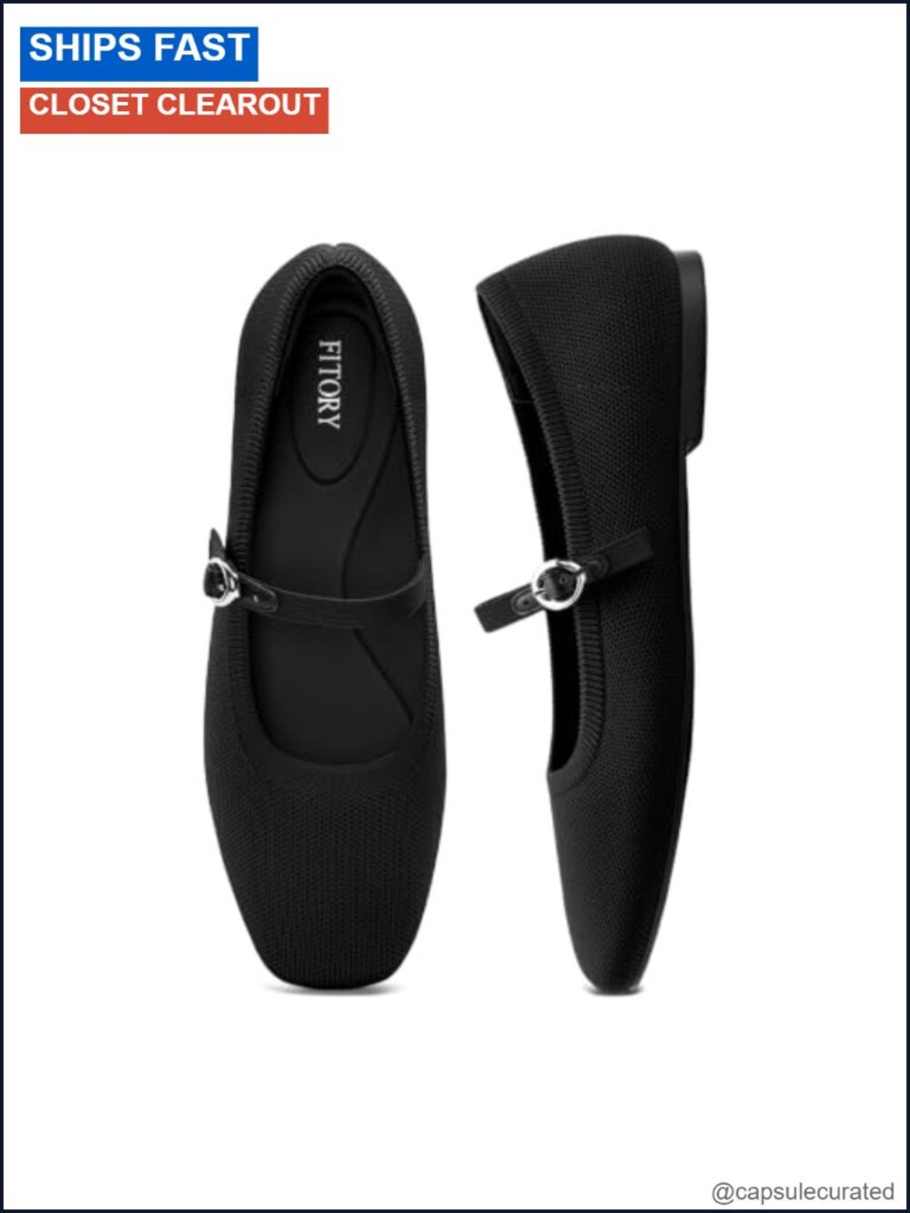 Knit Mary Jane Ballet Flats Square Toe Ankle Strap Shoes